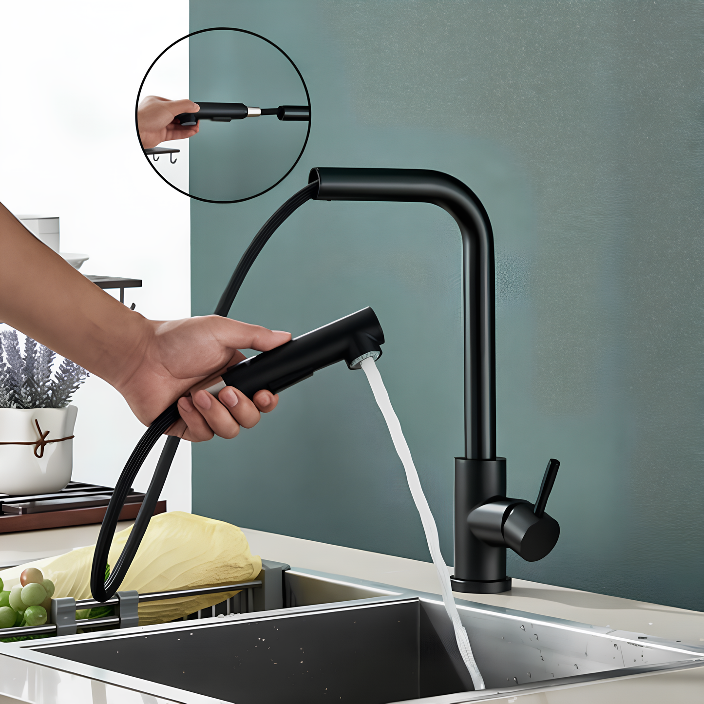 Robinet de cuisine – Bec rétractable avec douchette