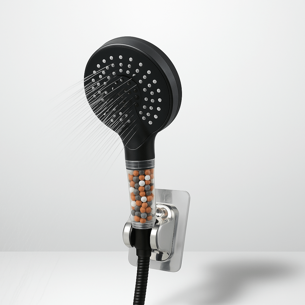 Pommeau de douche anti calcaire noir - Filtration & haute pression