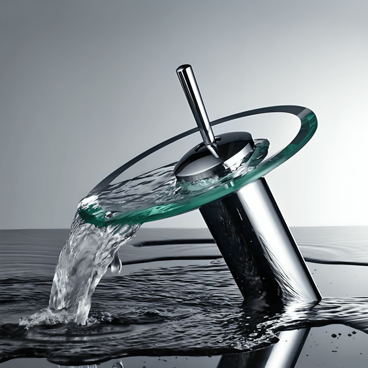 Robinet cascade en verre chromé pour lavabo