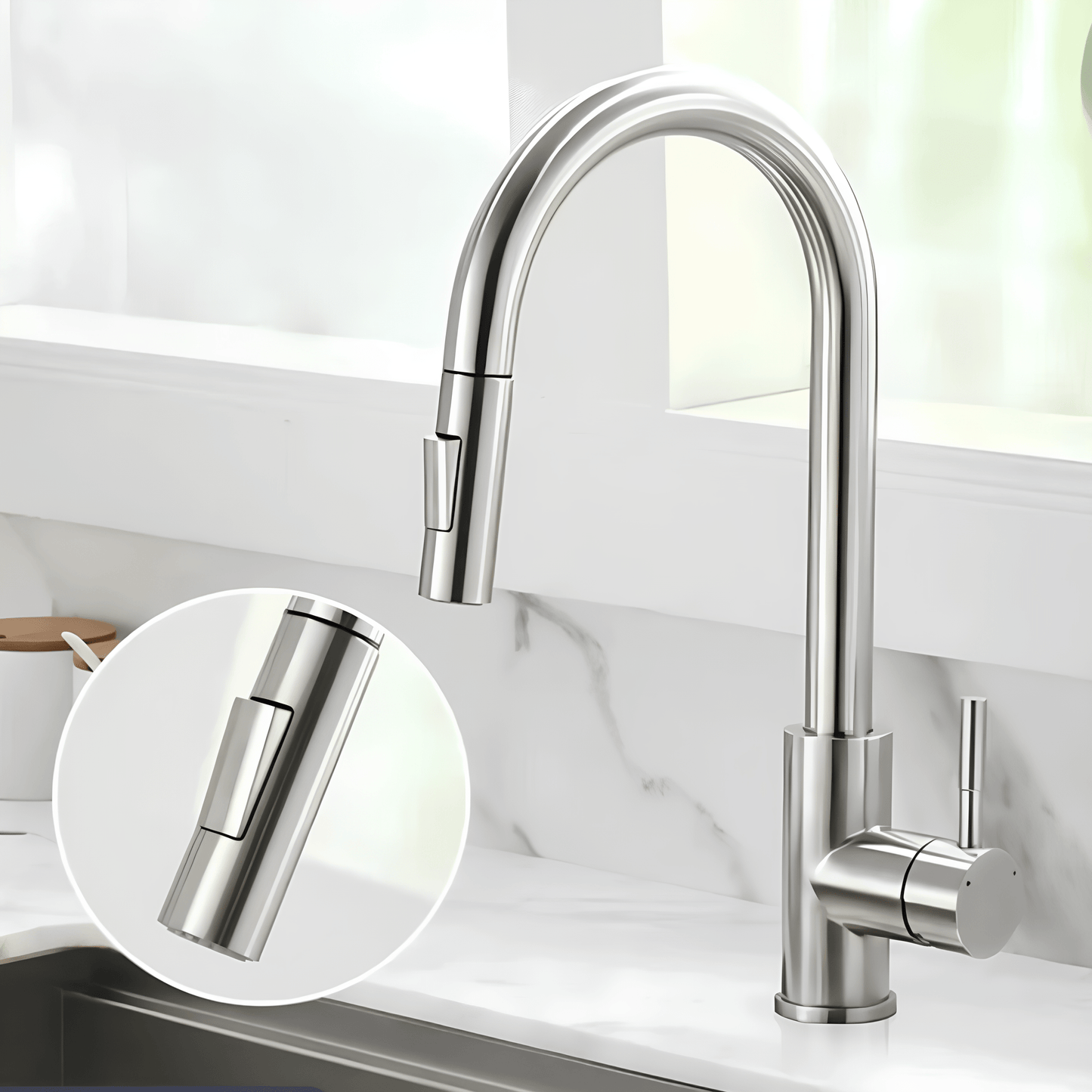 Robinet cuisine doré bec extractible – Laiton brossé