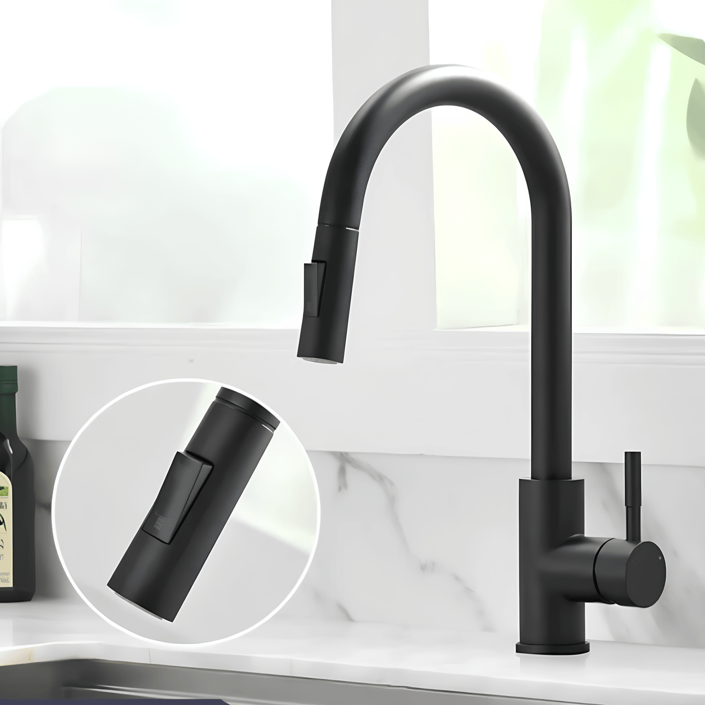 Robinet cuisine doré bec extractible – Laiton brossé
