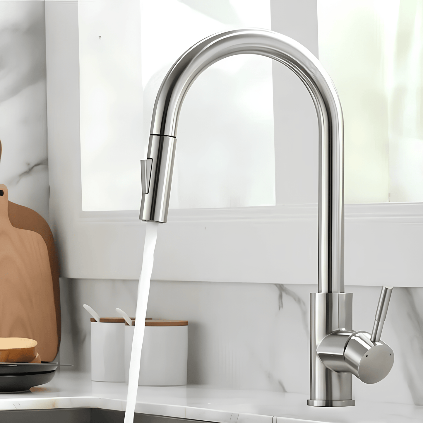 Robinet cuisine doré bec extractible – Laiton brossé