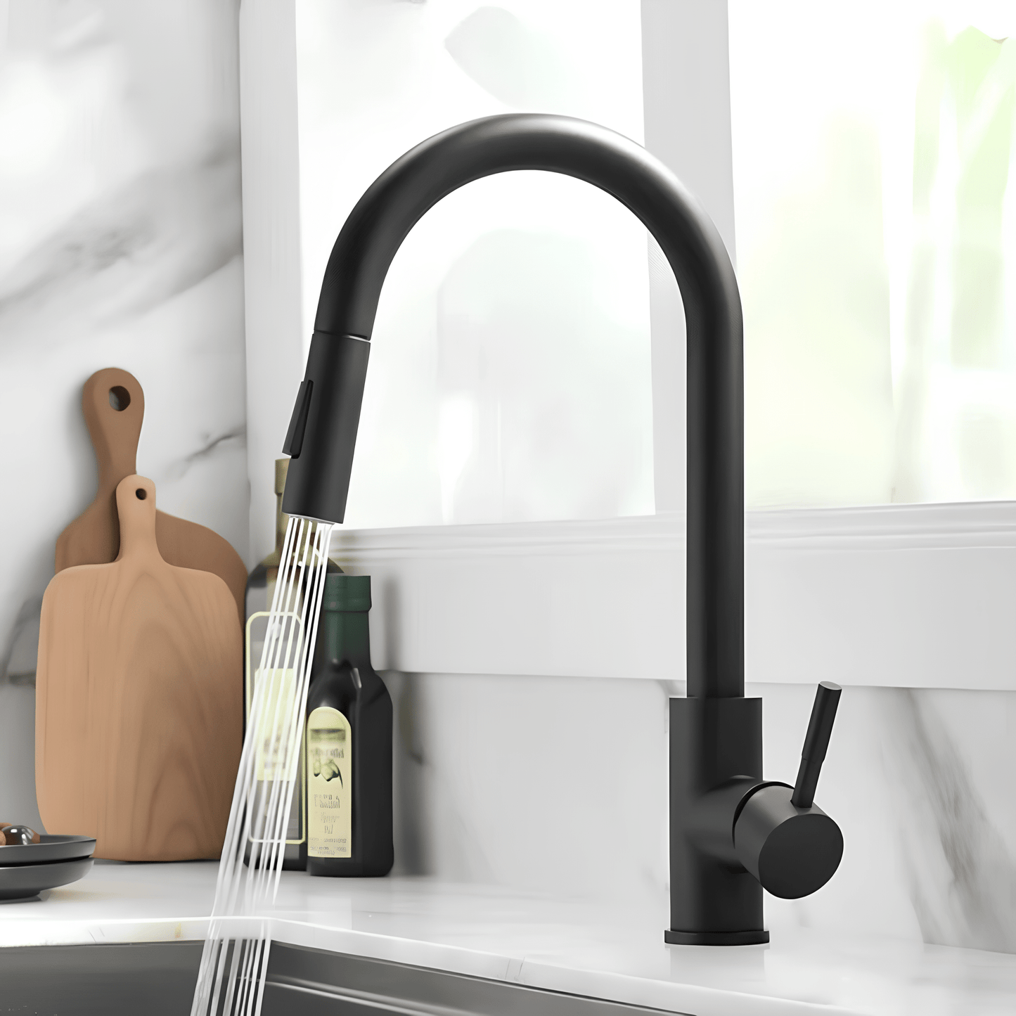 Robinet cuisine doré bec extractible – Laiton brossé