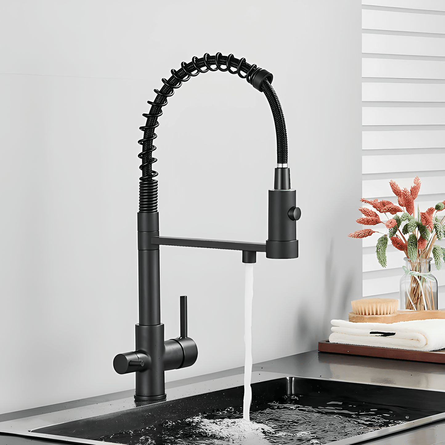Robinet cuisine douchette – eau filtrée + eau chaude/froide