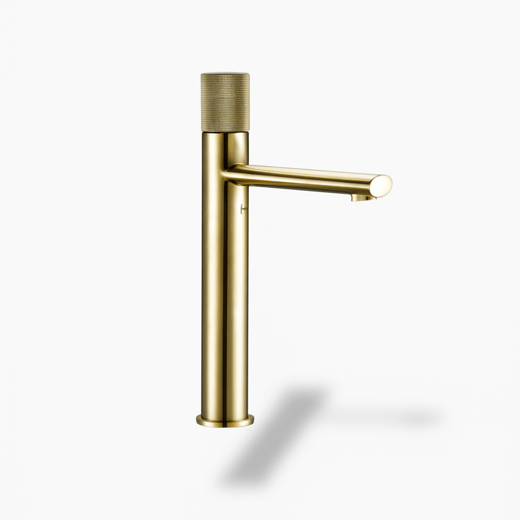 Robinet de lavabo moleté en laiton brossé – Mitigeur design or