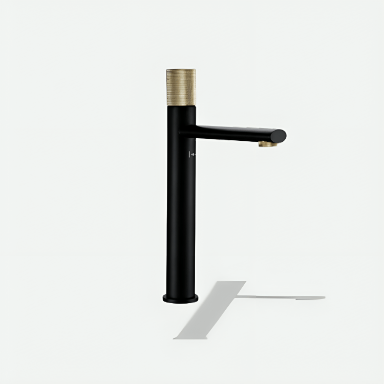 Robinet de lavabo moleté en laiton brossé – Mitigeur design or