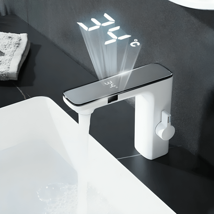 Robinet intelligent salle de bain blanc – Affichage température | Design moderne