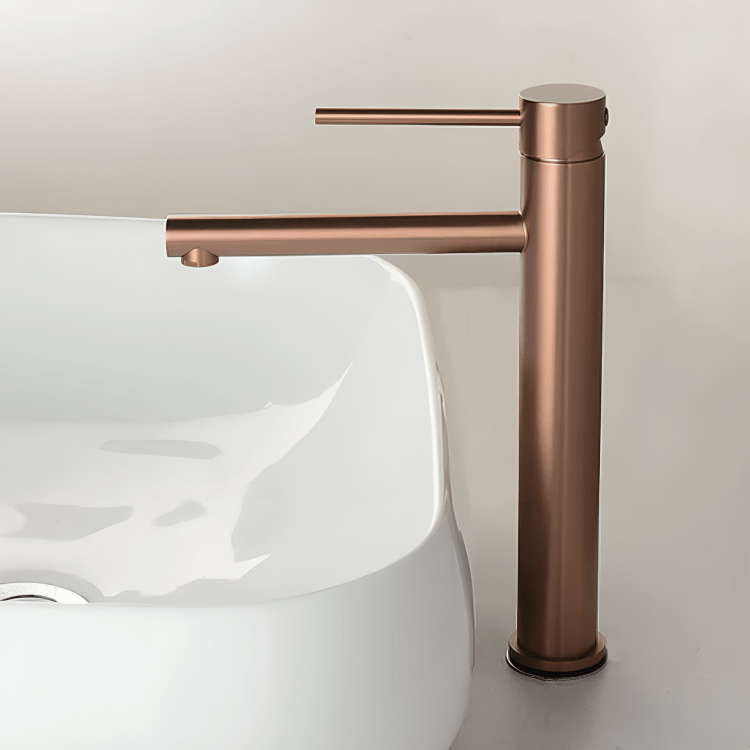 Robinet lavabo or rose brossé – mitigeur haut moderne salle de bain