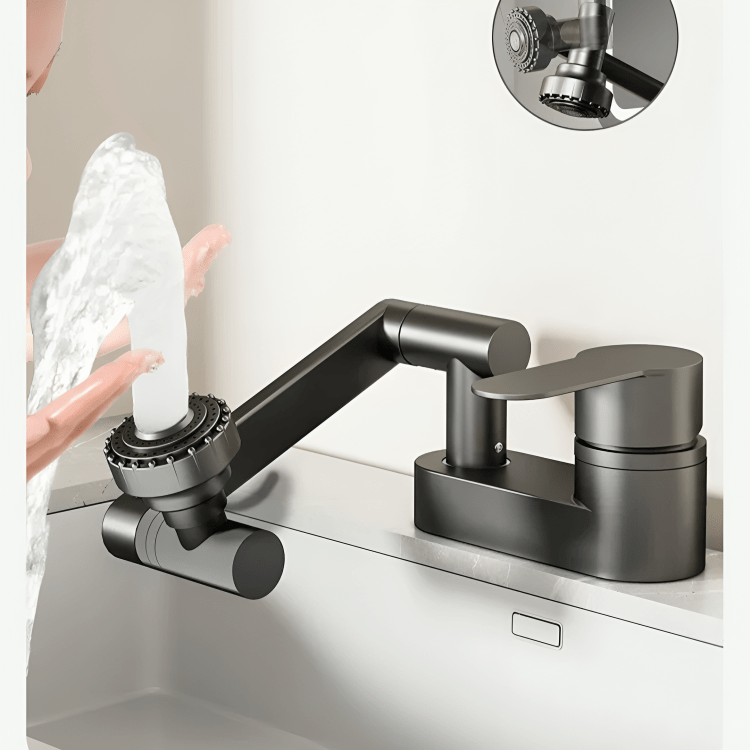 Robinet lavabo rotatif 360° – Double bec pratique pour salle de bain