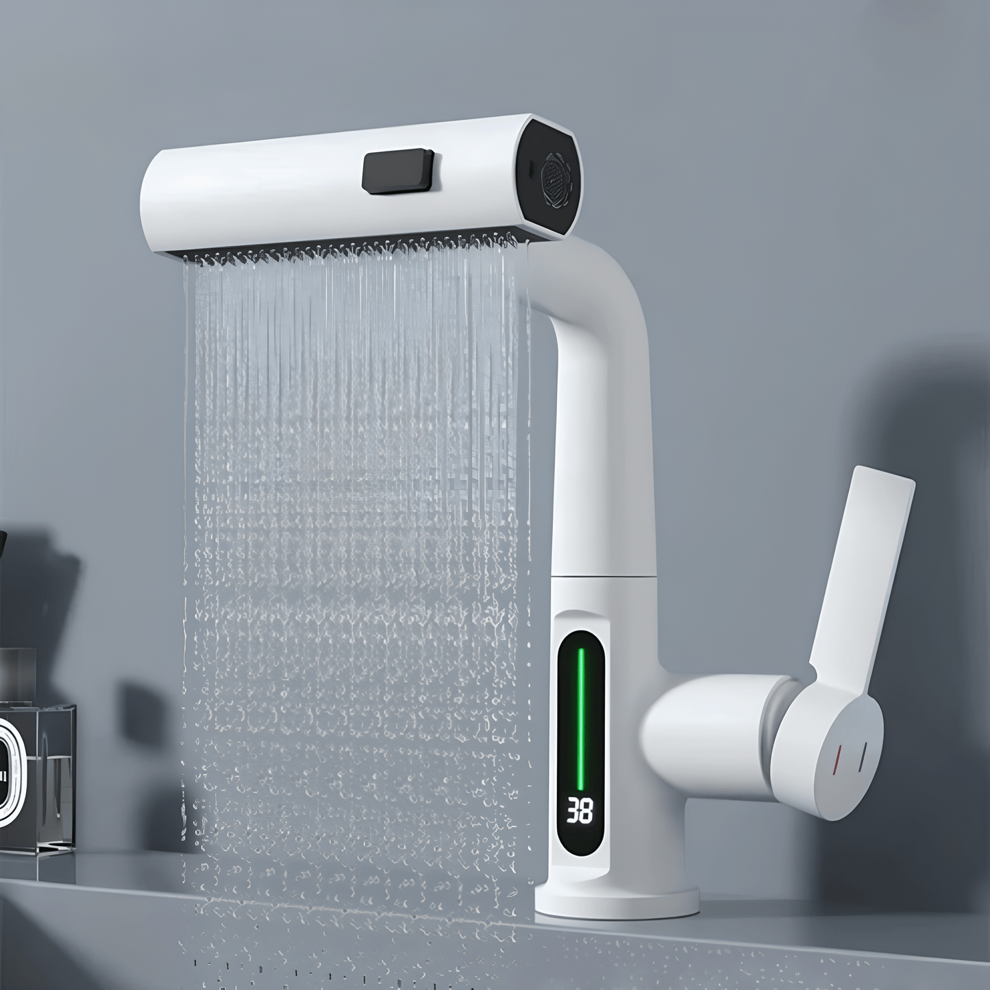 Robinet mitigeur salle de bain avec affichage – Cascade rotative en inox