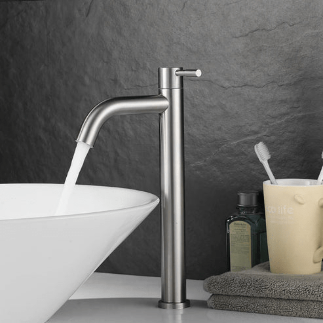 Robinet salle de bain haut – Inox brossé pour vasque surélevée
