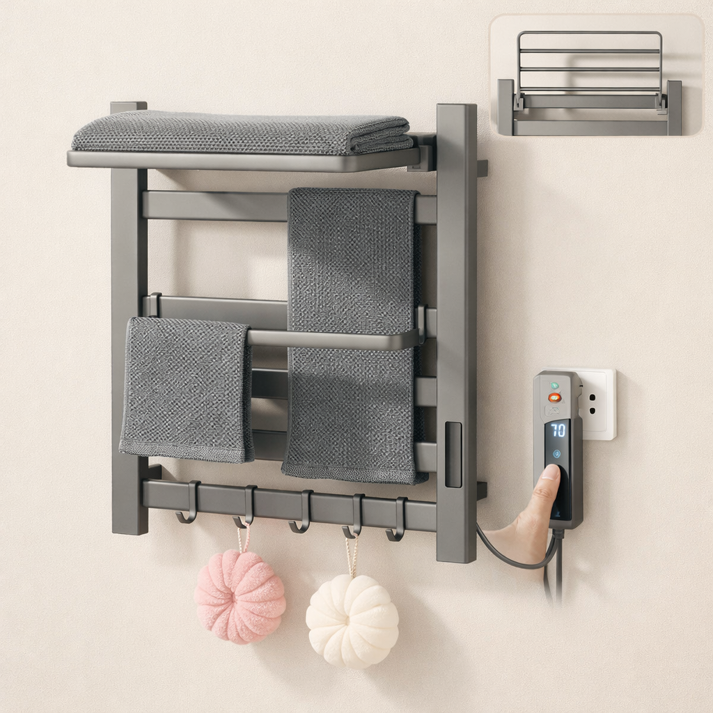Sèche-serviette Électrique Noir Mat - Thermostat Tactile & Aluminium 304