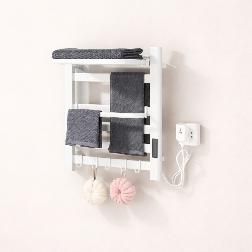 Sèche-serviettes Électrique Noir en Acier Inoxydable - Thermostat Tactile et Affichage Numérique