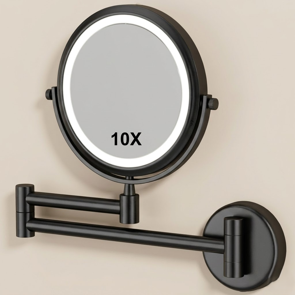 Miroir maquillage mural LED double face extensible