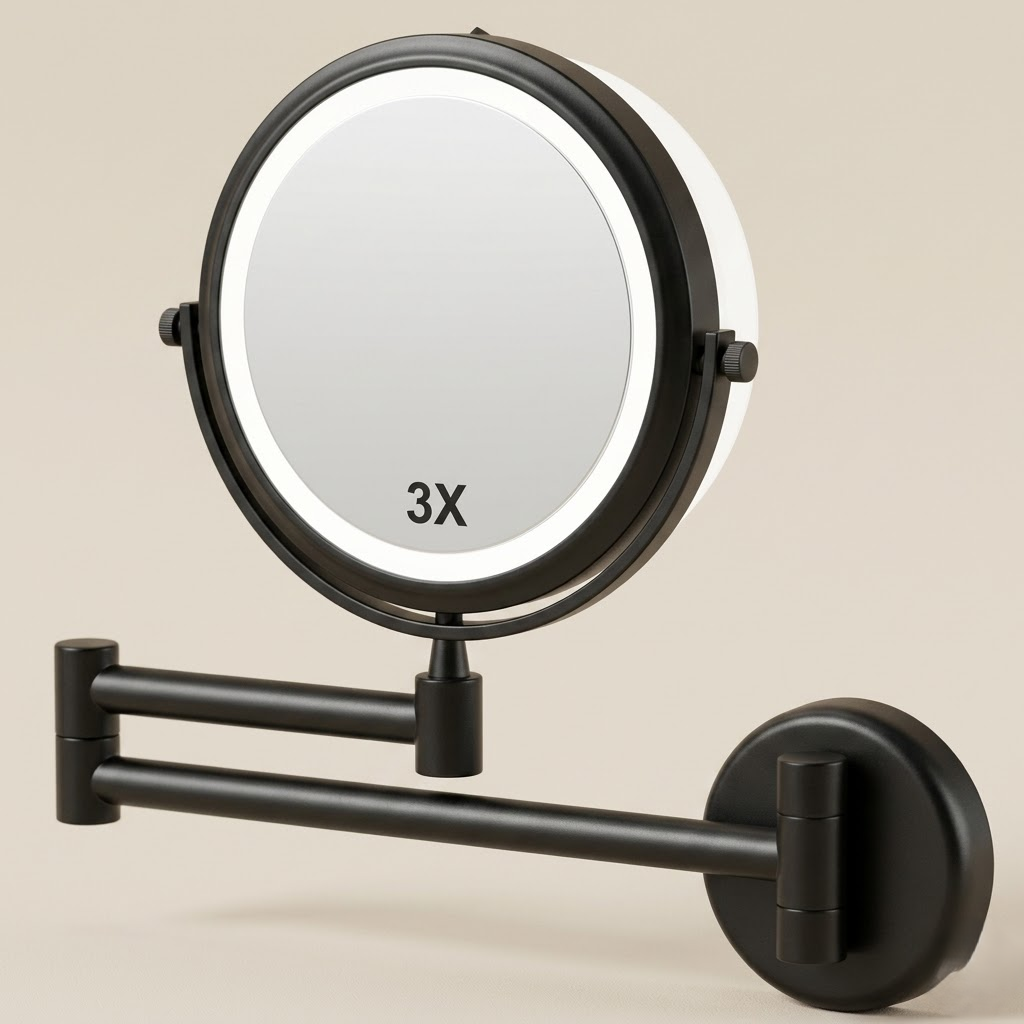 Miroir maquillage mural LED double face extensible