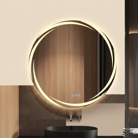 Miroir salle de bain LED rond anti-buée tactile rétroéclairé design moderne