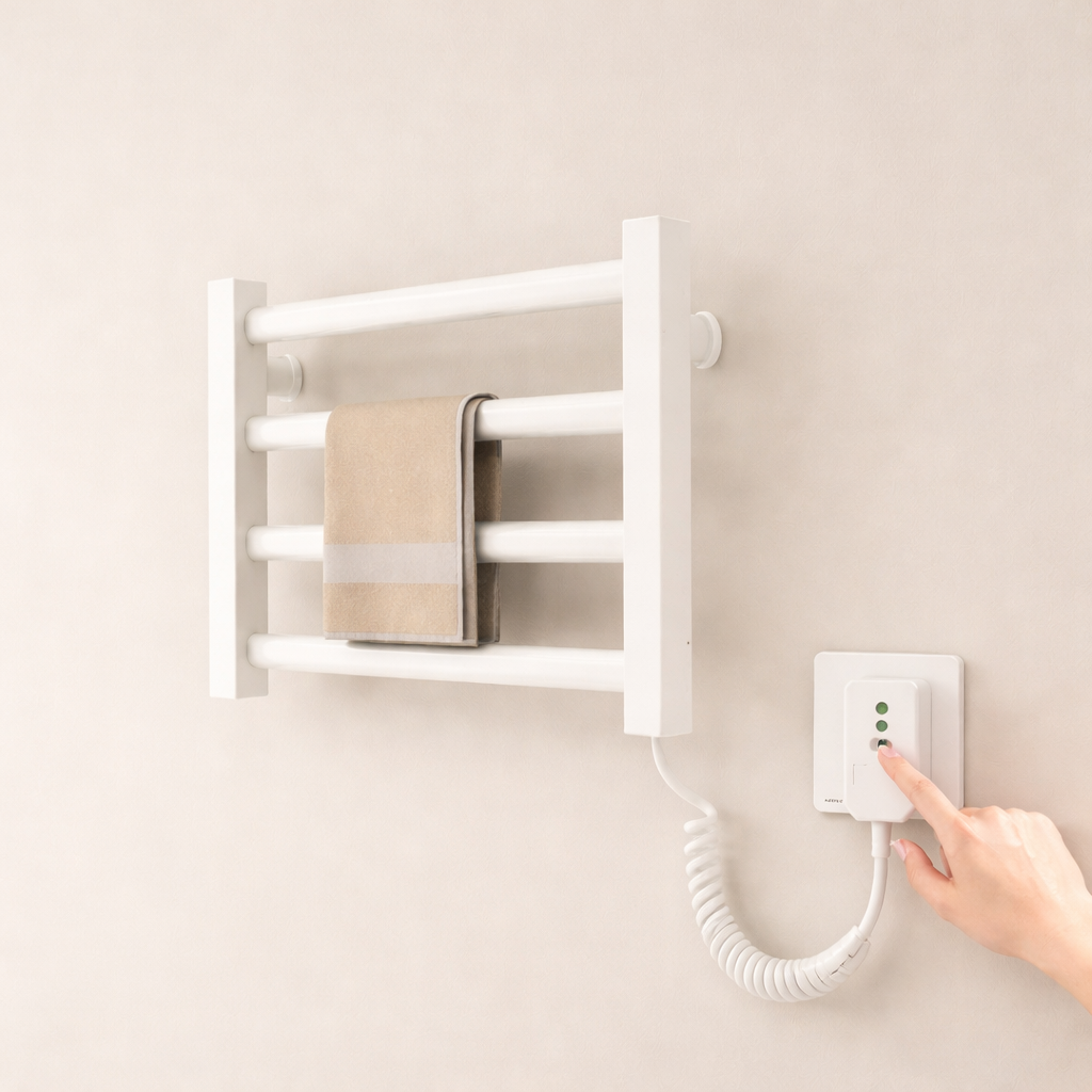 Porte-serviette chauffant électrique en aluminium – Séchage rapide & Installation sans perçage