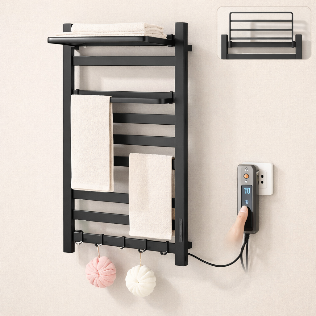Sèche-serviette Électrique Noir Mat - Thermostat Tactile & Aluminium 304