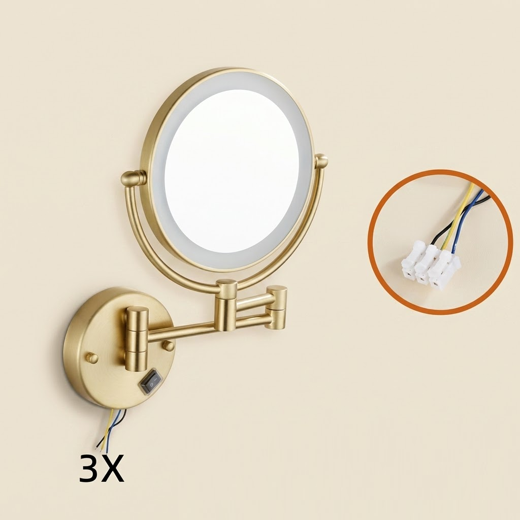 Miroir maquillage mural LED double face extensible