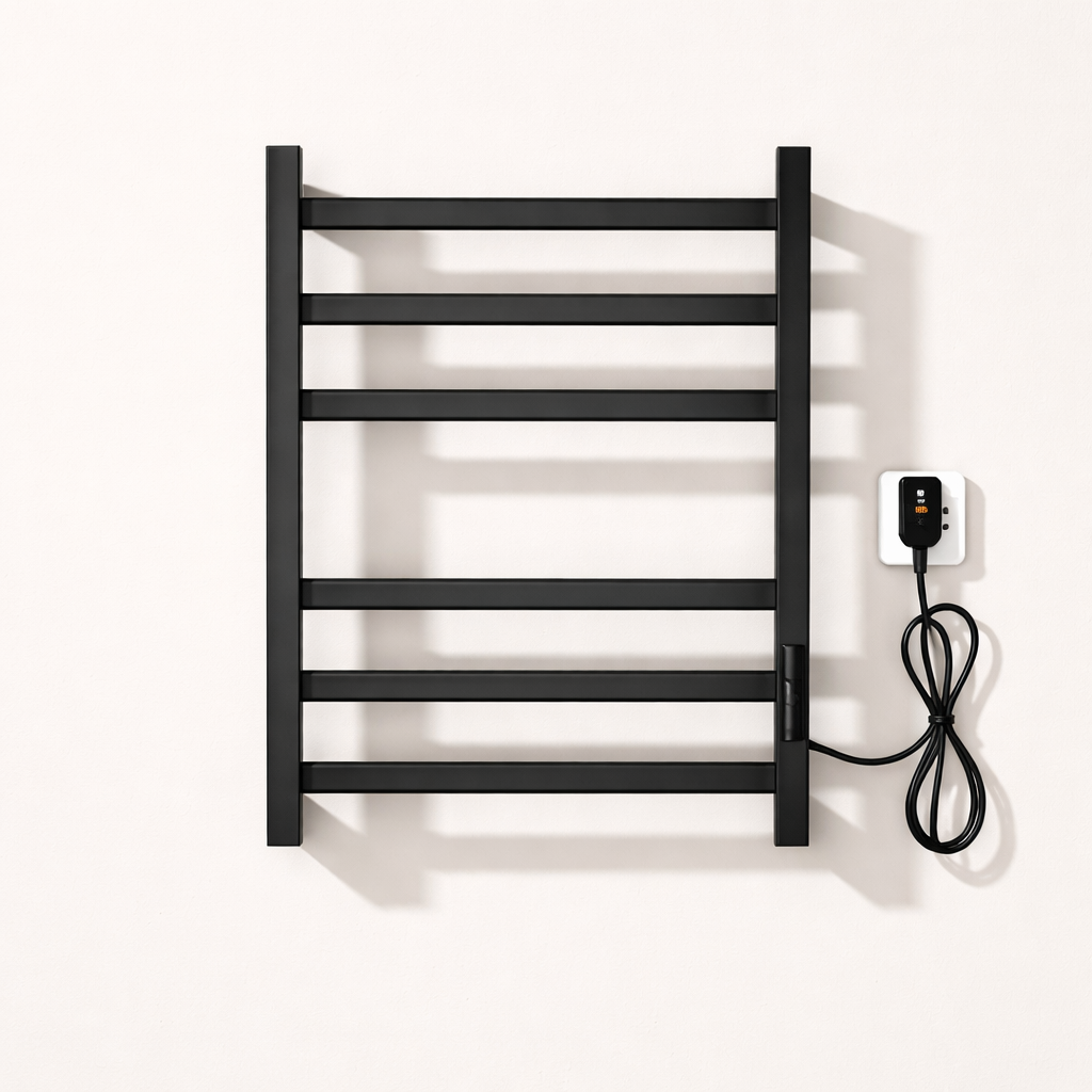 Sèche-serviettes Électrique Noir en Acier Inoxydable - Thermostat Tactile et Affichage Numérique