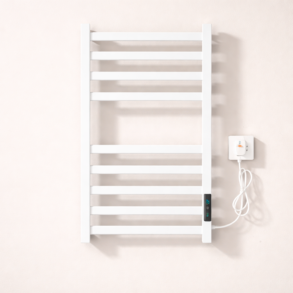 Sèche-serviettes Électrique Noir en Acier Inoxydable - Thermostat Tactile et Affichage Numérique