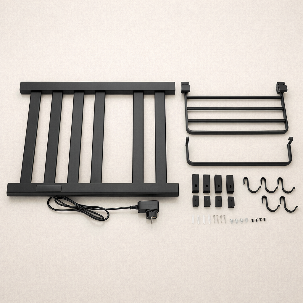Sèche-serviette Électrique Noir Mat en Acier Inoxydable - Contrôle Tactile & Pliable