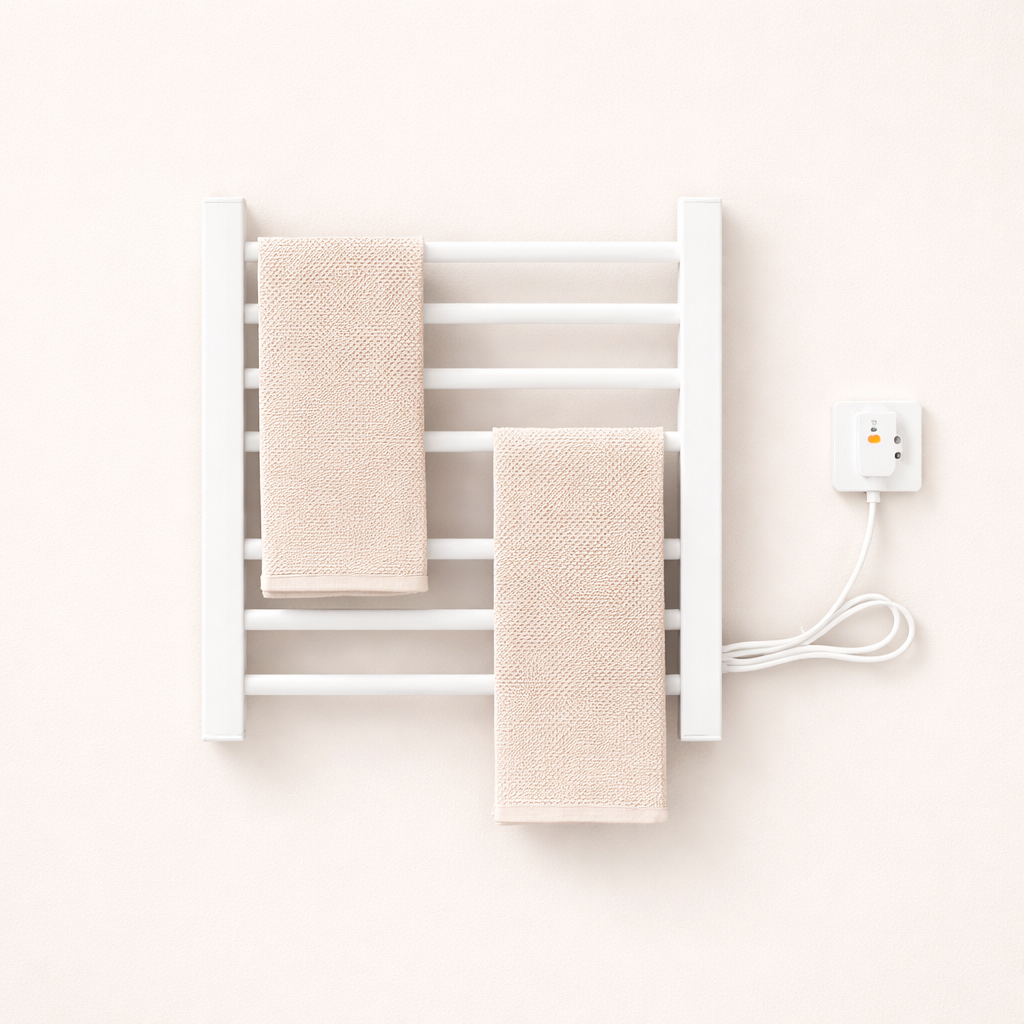Porte-serviettes Électrique Noir Design - Thermostat Intelligent & Étagère Pliable