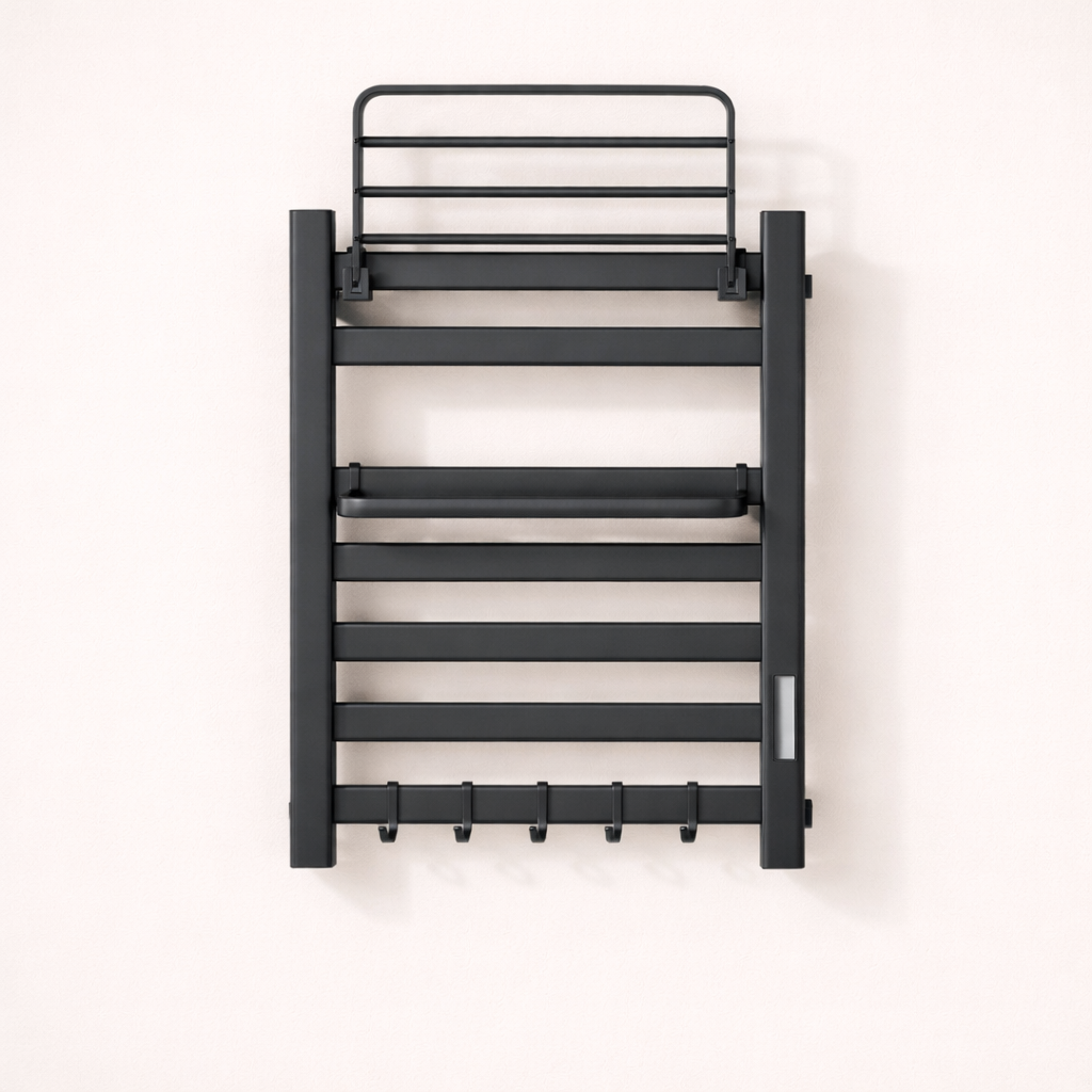 Sèche-serviette Électrique Noir Mat en Acier Inoxydable - Contrôle Tactile & Pliable