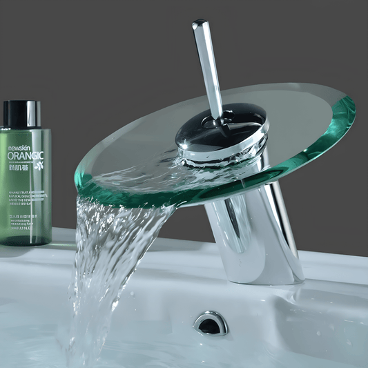 Robinet cascade en verre chromé pour lavabo 