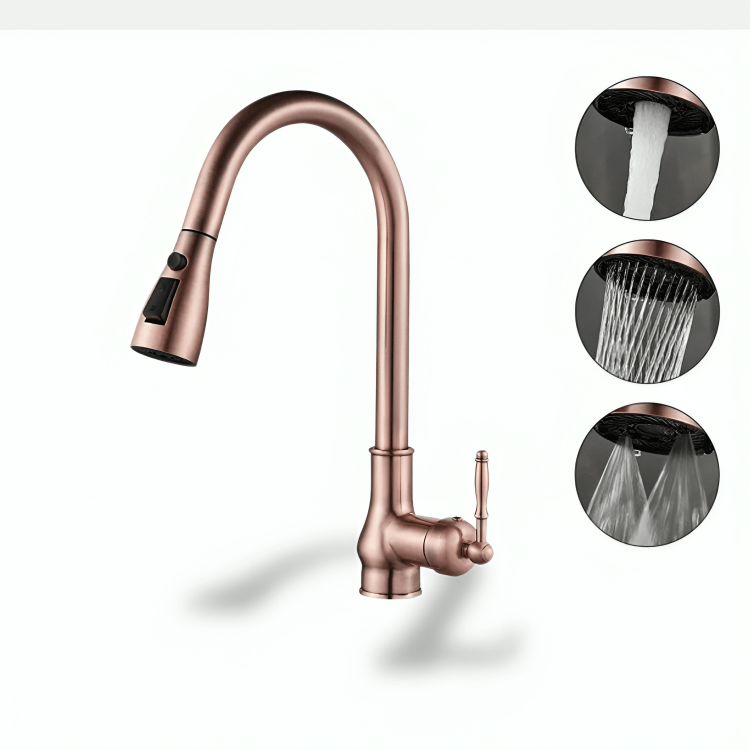 Robinet cuisine bronze antique – bec rétractable et eau chaude froide