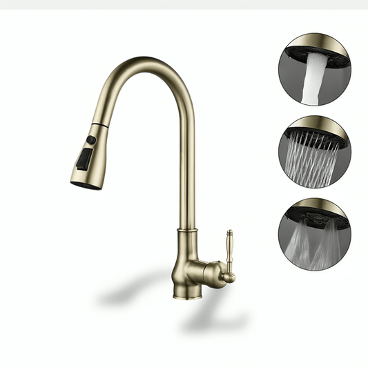 Robinet cuisine bronze antique – bec rétractable et eau chaude froide