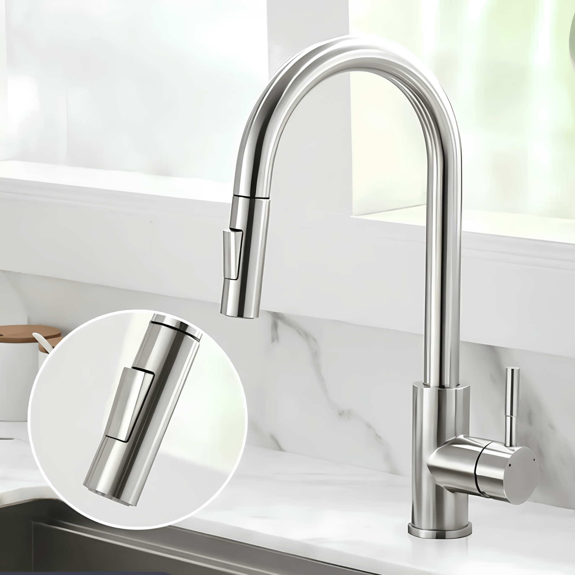 Robinet cuisine doré bec extractible – Laiton brossé