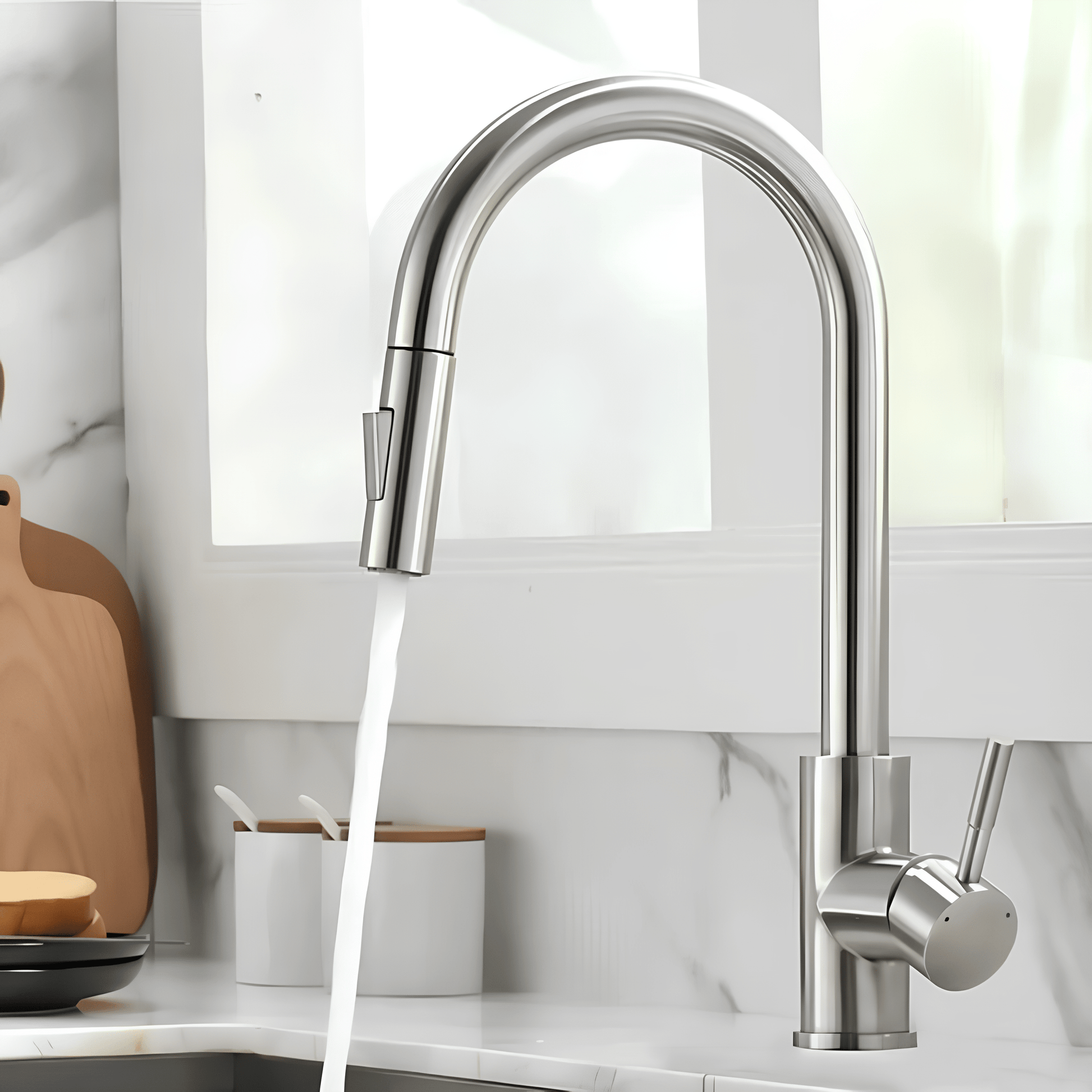 Robinet cuisine doré bec extractible – Laiton brossé