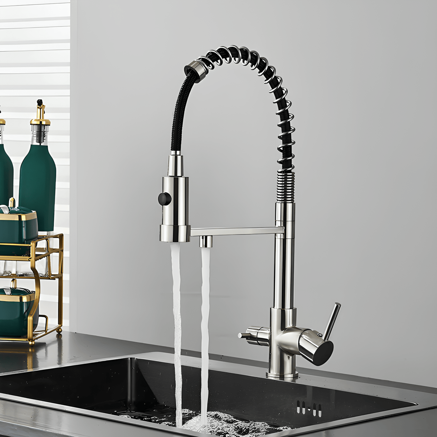 Robinet cuisine douchette  – eau filtrée + eau chaude/froide