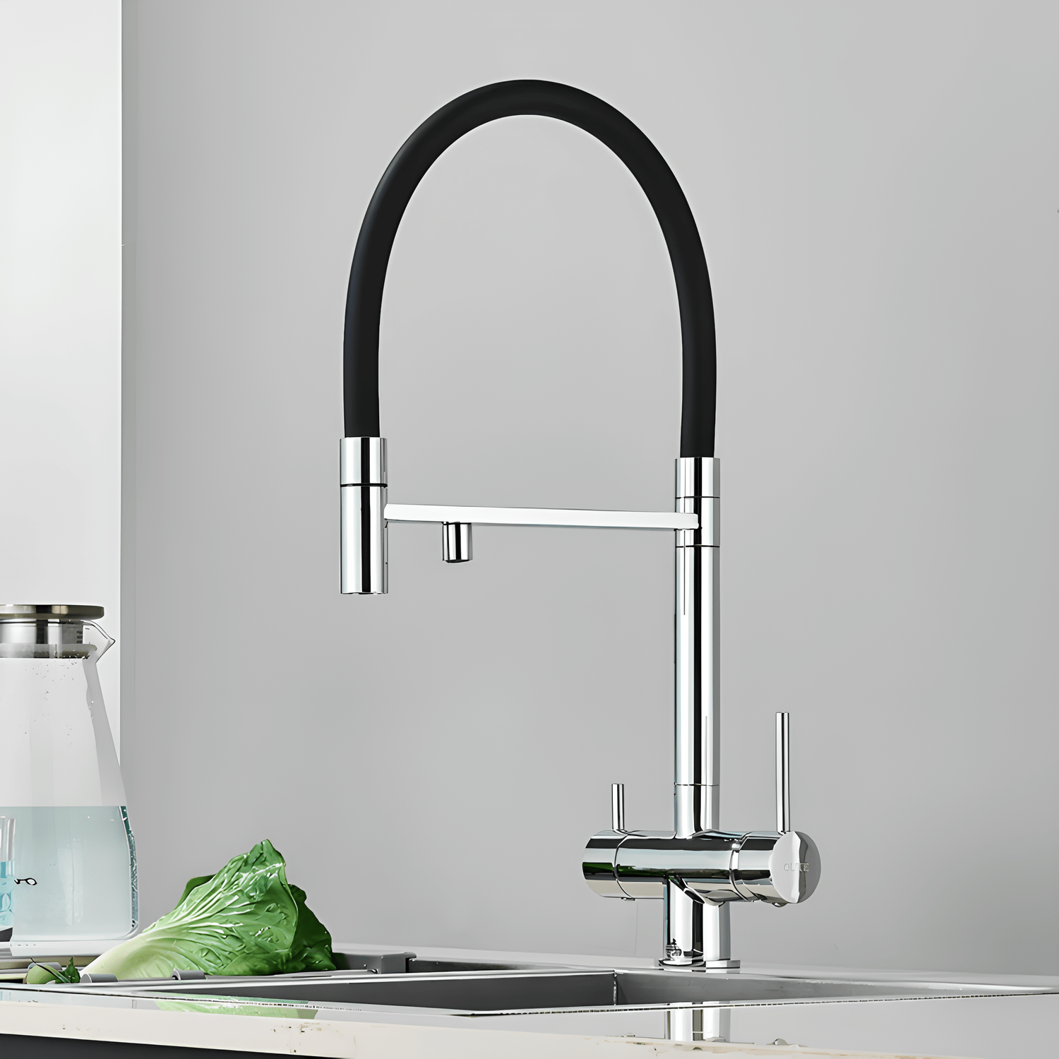 Robinet cuisine douchette  – eau filtrée + eau chaude/froide