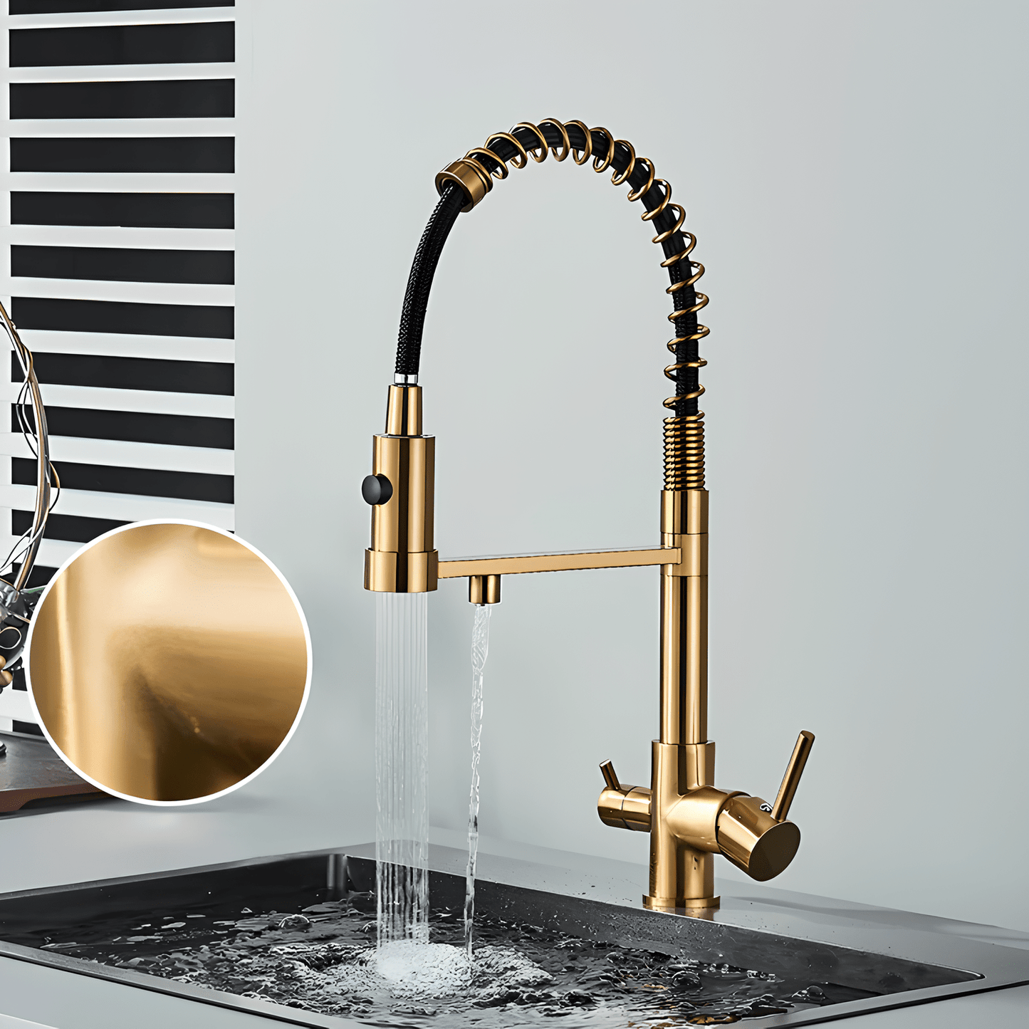 Robinet cuisine douchette  – eau filtrée + eau chaude/froide