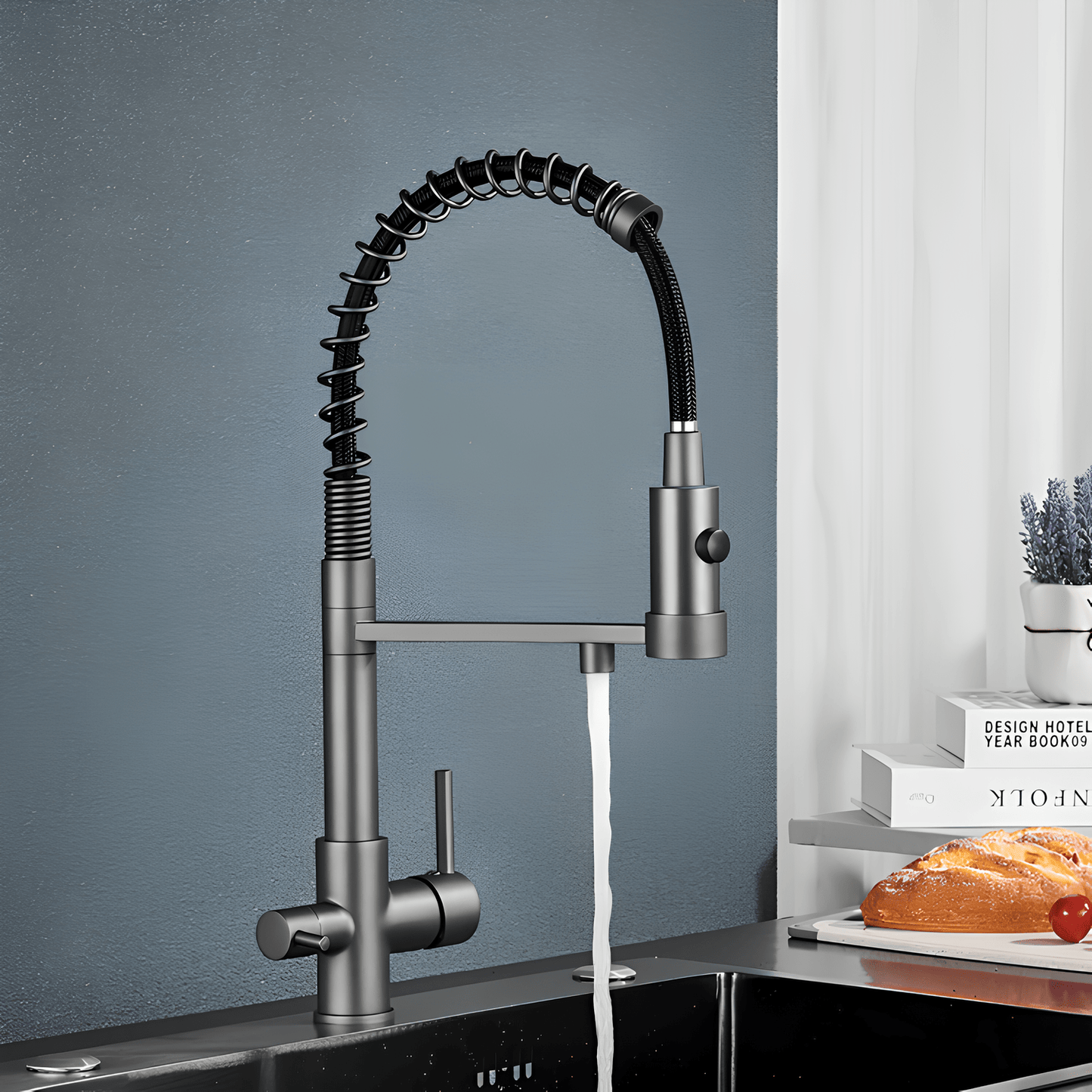 Robinet cuisine douchette  – eau filtrée + eau chaude/froide