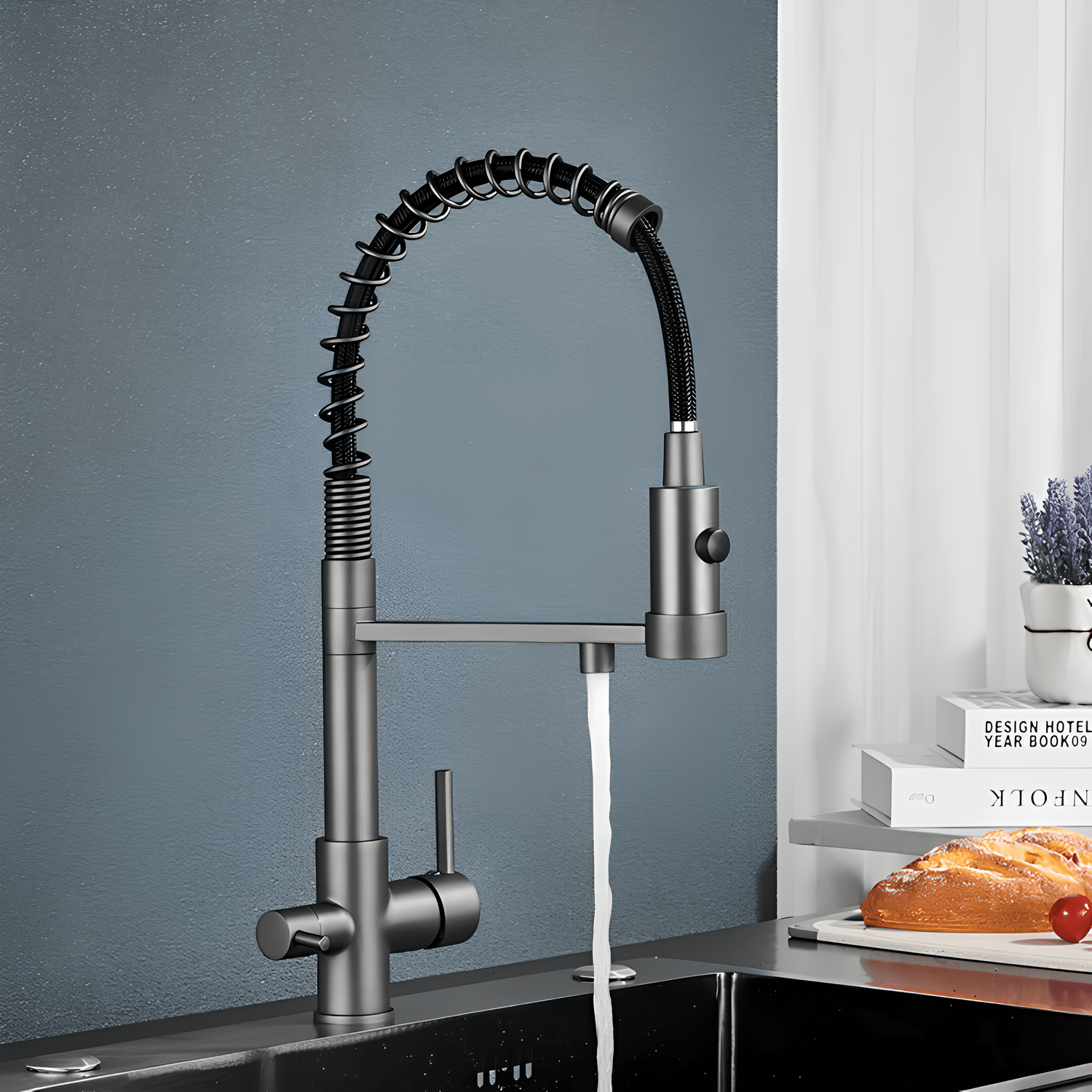 Robinet cuisine douchette  – eau filtrée + eau chaude/froide