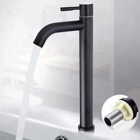 Robinet cuisine noir haut – Inox mat, eau froide