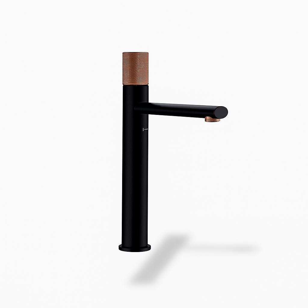 Robinet de lavabo moleté en laiton brossé – Mitigeur design or