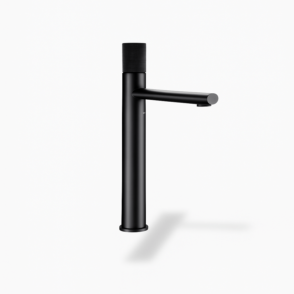 Robinet de lavabo moleté en laiton brossé – Mitigeur design or