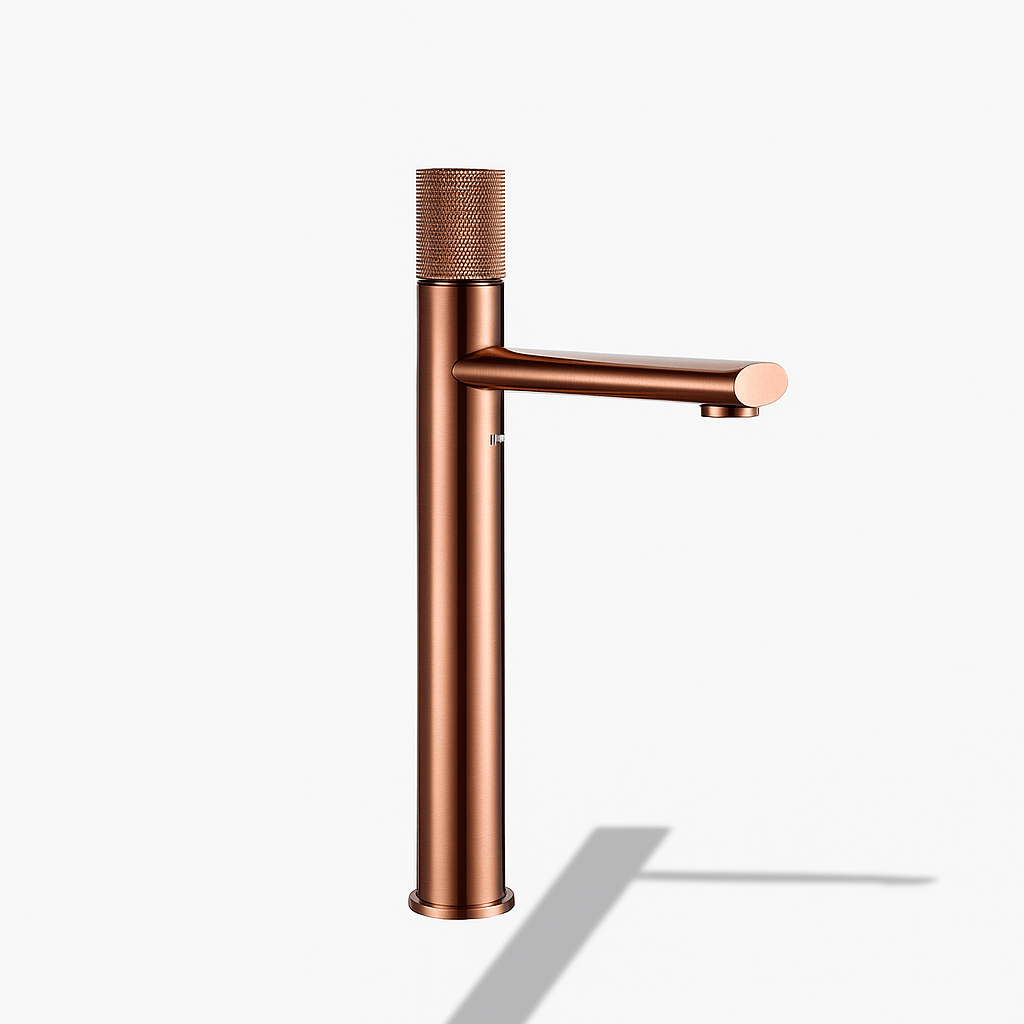 Robinet de lavabo moleté en laiton brossé – Mitigeur design or