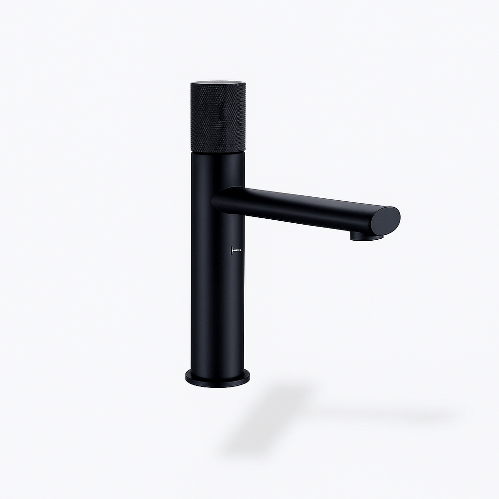 Robinet de lavabo moleté en laiton brossé – Mitigeur design or