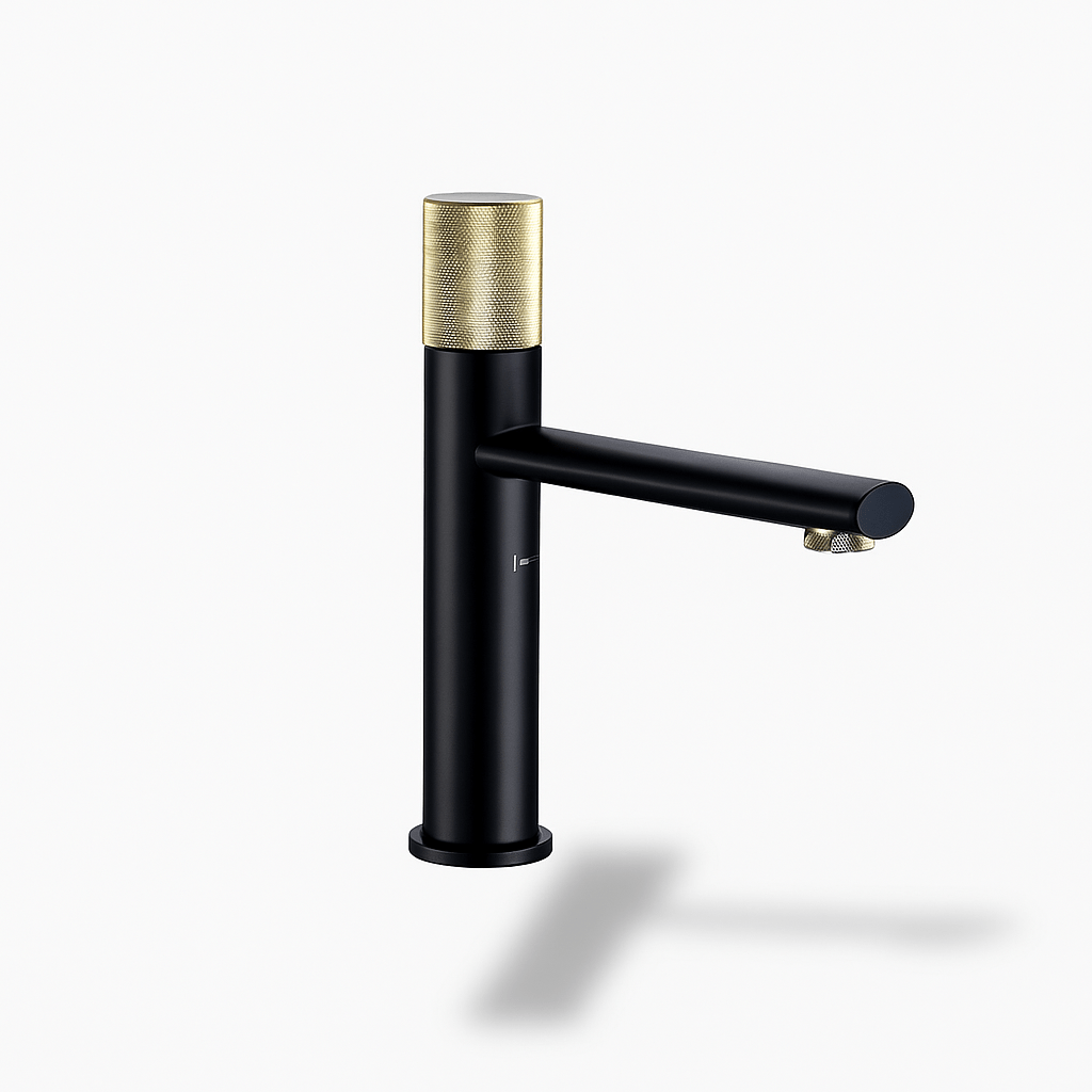 Robinet de lavabo moleté en laiton brossé – Mitigeur design or