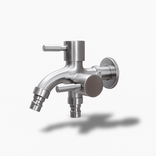Robinet inoxydable 304 double sortie mural | Robinet machine à laver & jardin