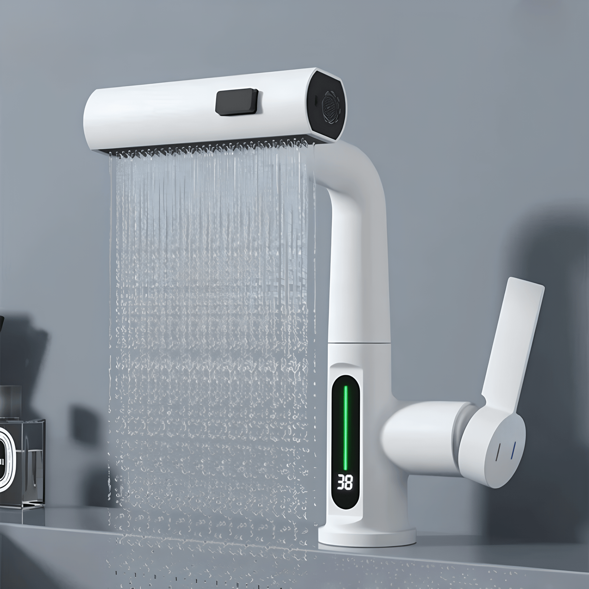 Robinet mitigeur salle de bain avec affichage – Cascade rotative en inox